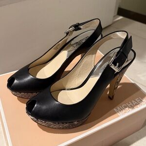 Michael Kors Black Peep-Toe Slingback Heels